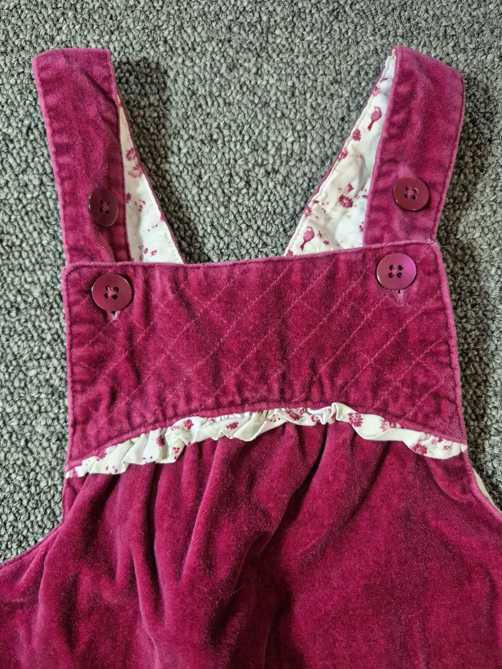 Janie and Jack 100% Cotton Pink Velour Overalls 18-24 Months Floral Lined Romper